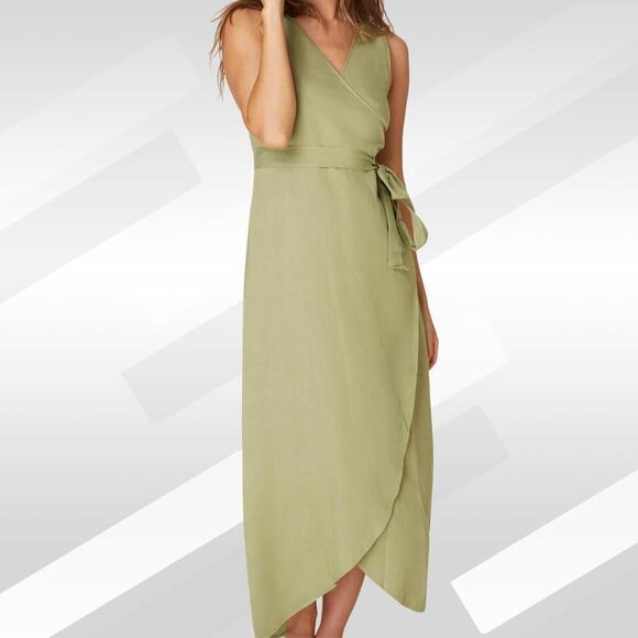 2/$50 Andie The Armona Maxi Wrap Dress Linen Ivy Green Size M - Picture 1 of 7